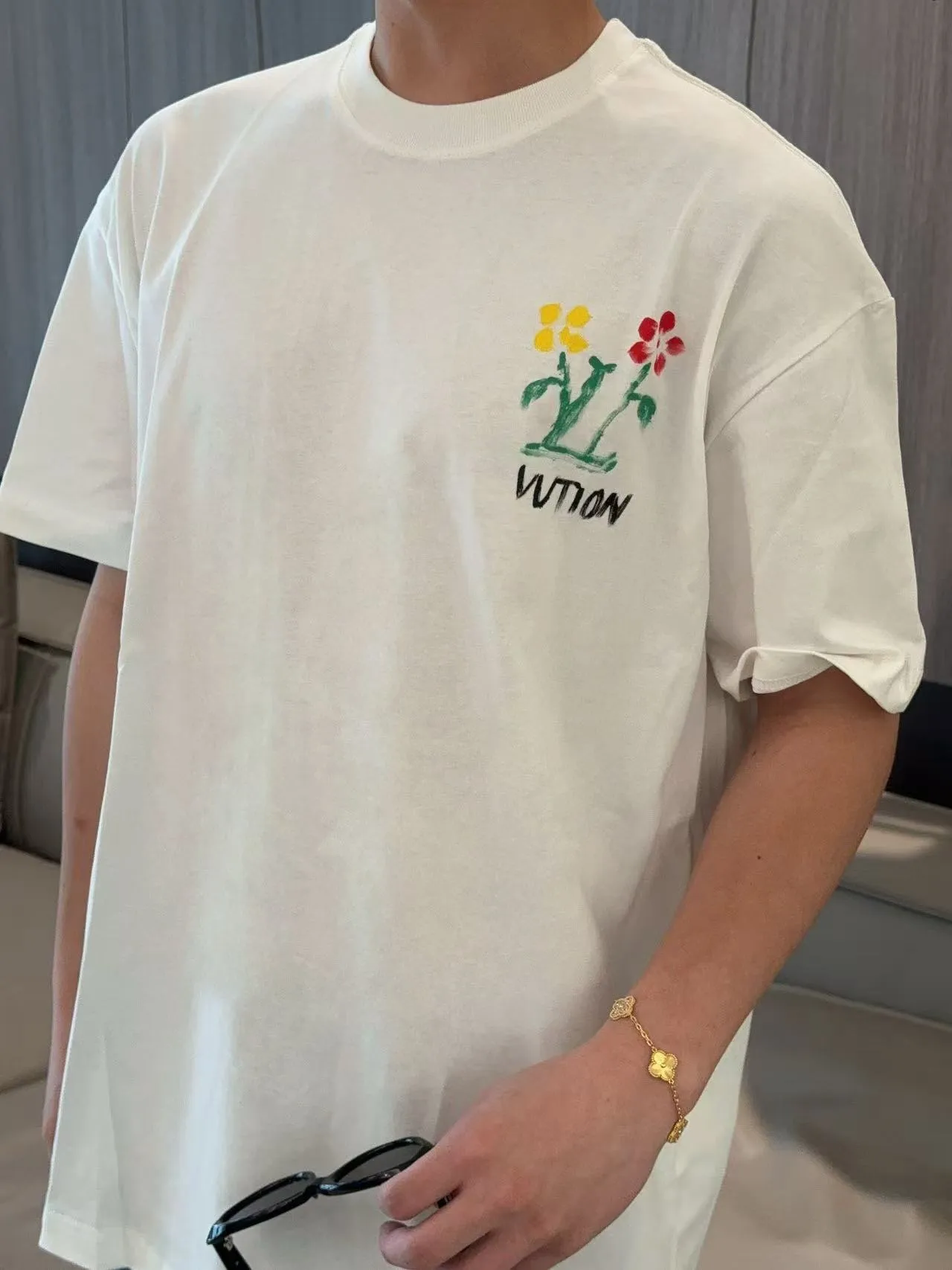 Louis Vuitton/Louis Vuitton graffiti flower print short sleeves